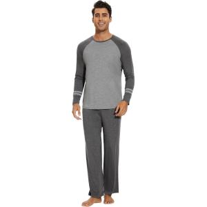 imageWiWi Mens Viscose from Bamboo Pajama Sets Long Sleeve Top and Pants Sleepwear Comfy Lightweight Loungewear Set SXXLAdark Heather Grey