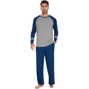 imageWiWi Mens Viscose from Bamboo Pajama Sets Long Sleeve Top and Pants Sleepwear Comfy Lightweight Loungewear Set SXXLAink Blue