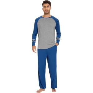 imageWiWi Mens Viscose from Bamboo Pajama Sets Long Sleeve Top and Pants Sleepwear Comfy Lightweight Loungewear Set SXXLAprussian Blue