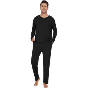 imageWiWi Mens Viscose from Bamboo Pajama Sets Long Sleeve Top and Pants Sleepwear Comfy Lightweight Loungewear Set SXXLBblack