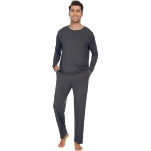 imageWiWi Mens Viscose from Bamboo Pajama Sets Long Sleeve Top and Pants Sleepwear Comfy Lightweight Loungewear Set SXXLBcharcoal