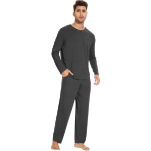 imageWiWi Mens Viscose from Bamboo Pajama Sets Long Sleeve Top and Pants Sleepwear Comfy Lightweight Loungewear Set SXXLBcharcoal Heather
