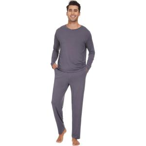 imageWiWi Mens Viscose from Bamboo Pajama Sets Long Sleeve Top and Pants Sleepwear Comfy Lightweight Loungewear Set SXXLBdark Grey