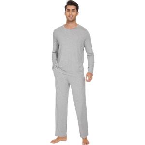 imageWiWi Mens Viscose from Bamboo Pajama Sets Long Sleeve Top and Pants Sleepwear Comfy Lightweight Loungewear Set SXXLBlight Heather Grey