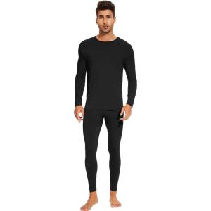 imageWiWi Thermal Underwear for Men Bamboo Viscose Long Johns Set Soft Warm Base Layer Lightweight Top and Bottom Sets SXXLAblack