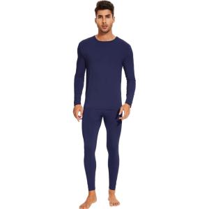 imageWiWi Thermal Underwear for Men Bamboo Viscose Long Johns Set Soft Warm Base Layer Lightweight Top and Bottom Sets SXXLAnavy