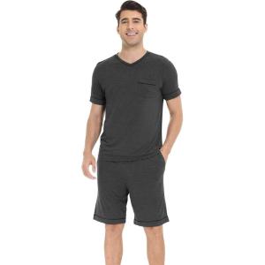 imageWiWi Viscose from Bamboo Loose Comfy Pajamas Set for Men Soft Summer Short Sleeve Sleepwear SXXLCharcoal Heather