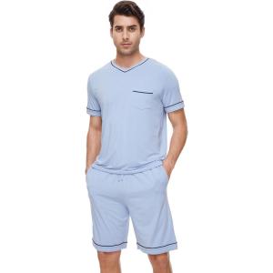 imageWiWi Viscose from Bamboo Loose Comfy Pajamas Set for Men Soft Summer Short Sleeve Sleepwear SXXLIce Blue