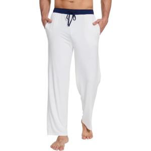 imageWiWi Viscose from Bamboo Mens Pajama Pants Soft Lounge Bottoms Sweatpants Sleep Pant Drawstring with Pockets SXXLRaw WhiteNavy