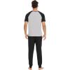 imageWiWi Mens Pajama Set Short Sleeve Tee Jogger Pants with Pockets Sleepwear Raglan Nightwear Soft Pjs Sets SXXLBlackheather Grey