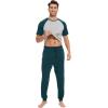 imageWiWi Mens Pajama Set Short Sleeve Tee Jogger Pants with Pockets Sleepwear Raglan Nightwear Soft Pjs Sets SXXLDark Bluish Greenlight Heather Grey