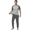 imageWiWi Mens Pajama Set Short Sleeve Tee Jogger Pants with Pockets Sleepwear Raglan Nightwear Soft Pjs Sets SXXLDark Heather Greylight Heather Grey