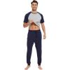 imageWiWi Mens Pajama Set Short Sleeve Tee Jogger Pants with Pockets Sleepwear Raglan Nightwear Soft Pjs Sets SXXLNautical Bluelight Heather Grey