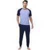 imageWiWi Mens Pajama Set Short Sleeve Tee Jogger Pants with Pockets Sleepwear Raglan Nightwear Soft Pjs Sets SXXLNavylight Blue