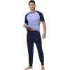 imageWiWi Mens Pajama Set Short Sleeve Tee Jogger Pants with Pockets Sleepwear Raglan Nightwear Soft Pjs Sets SXXLNavylight Blue