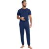 imageWiWi Mens Pajama Sets Viscose from Bamboo Sleepwear Short Sleeve Top and Pants Pjs Sets with Pockets Drawstring SXXLDark Blue