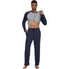 imageWiWi Mens Pajamas Set Viscose from Bamboo Long Sleeve Sleepwear Knit Nightwear 2 Pieces Loungewear Sets with Pants SXXLNavy Blue