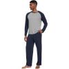 imageWiWi Mens Pajamas Set Viscose from Bamboo Long Sleeve Sleepwear Knit Nightwear 2 Pieces Loungewear Sets with Pants SXXLNavy Blue