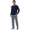 imageWiWi Pajamas for MenViscose Made from BambooLong Sleeve Pj Set CrewNeck Pajama Sets Comfy Loungewear SXXLNavynavyGreen Stripe Plaid