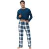 imageWiWi Pajamas for MenViscose Made from BambooLong Sleeve Pj Set CrewNeck Pajama Sets Comfy Loungewear SXXLPeacock BluenavyGreen Plaid