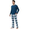 imageWiWi Pajamas for MenViscose Made from BambooLong Sleeve Pj Set CrewNeck Pajama Sets Comfy Loungewear SXXLPeacock BluenavyGreen Plaid