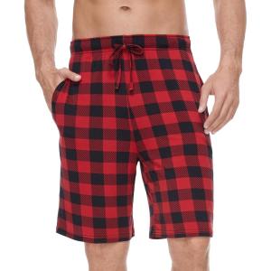 imageWiWi Mens Bamboo Viscose Pajama Shorts Lightweight Lounge Bottoms Soft Knit Sleep Short Pants Loungewear with Pockets S3XAred Buffalo Plaid