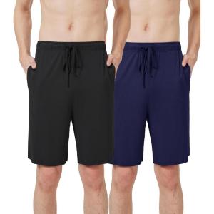 imageWiWi Mens Bamboo Viscose Pajama Shorts Lightweight Lounge Bottoms Soft Knit Sleep Short Pants Loungewear with Pockets S3XBblacknavy