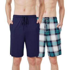 imageWiWi Mens Bamboo Viscose Pajama Shorts Lightweight Lounge Bottoms Soft Knit Sleep Short Pants Loungewear with Pockets S3XBnavynavyGreen Plaid