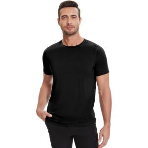 imageWiWi Mens Pajama Sleep Shirt Super Soft Short Sleeve Top Viscose from Bamboo Crew Neck Comfy Solid TShirt S2XLBlack