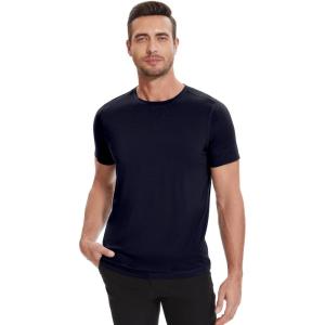 imageWiWi Mens Pajama Sleep Shirt Super Soft Short Sleeve Top Viscose from Bamboo Crew Neck Comfy Solid TShirt S2XLDark Navy