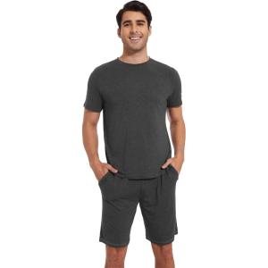 imageWiWi Mens Pajamas Set Short Sleeve Top and Shorts Pajama Lightweight Pjs Viscose made from Bamboo Loungewear SXXLCharcoal Heather