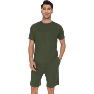 imageWiWi Mens Pajamas Set Short Sleeve Top and Shorts Pajama Lightweight Pjs Viscose made from Bamboo Loungewear SXXLDark Fence Green