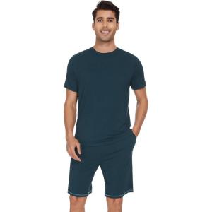 imageWiWi Mens Pajamas Set Short Sleeve Top and Shorts Pajama Lightweight Pjs Viscose made from Bamboo Loungewear SXXLDeep Teal