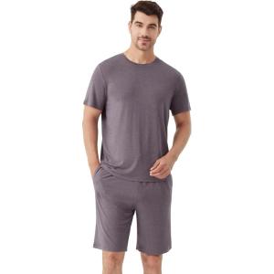 imageWiWi Mens Pajamas Set Short Sleeve Top and Shorts Pajama Lightweight Pjs Viscose made from Bamboo Loungewear SXXLMisty Grey