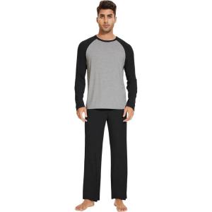 imageWiWi Mens Pajamas Set Viscose from Bamboo Long Sleeve Sleepwear Knit Nightwear 2 Pieces Loungewear Sets with Pants SXXLBlack