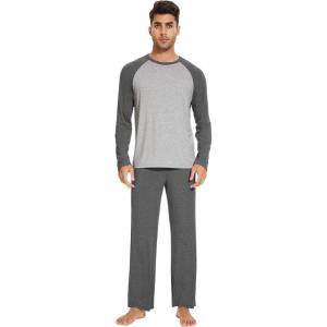 imageWiWi Mens Pajamas Set Viscose from Bamboo Long Sleeve Sleepwear Knit Nightwear 2 Pieces Loungewear Sets with Pants SXXLDark Heather Grey