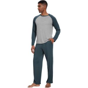 imageWiWi Mens Pajamas Set Viscose from Bamboo Long Sleeve Sleepwear Knit Nightwear 2 Pieces Loungewear Sets with Pants SXXLGrayish Blue