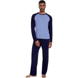 imageWiWi Mens Pajamas Set Viscose from Bamboo Long Sleeve Sleepwear Knit Nightwear 2 Pieces Loungewear Sets with Pants SXXLNavy