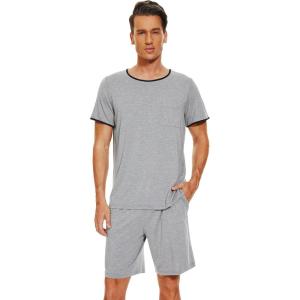 imageWiWi Mens Pajamas Set Viscose from Bamboo Short Sleeve Top ampamp Pajama Shorts Sleepwear Soft Loungewear with Pockets SXXLAheather Grey