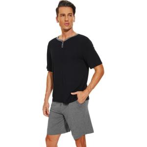 imageWiWi Mens Pajamas Set Viscose from Bamboo Short Sleeve Top ampamp Pajama Shorts Sleepwear Soft Loungewear with Pockets SXXLBblackDark Heather Grey