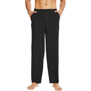 imageWiWi Mens Soft Knit Pajama Pants Lightweight Sleep Lounge Bottoms with Pockets Open Fly Sleepwear Sweatpants SXXLBlack