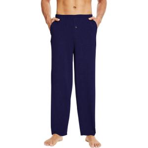 imageWiWi Mens Soft Knit Pajama Pants Lightweight Sleep Lounge Bottoms with Pockets Open Fly Sleepwear Sweatpants SXXLNavy