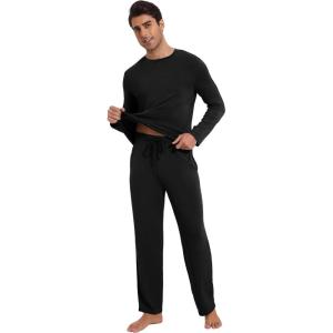 imageWiWi Mens Viscose from Bamboo Pajamas Set Lightweight Sleepwear Long Sleeve Crewneck Sleep Shirt and Long Pants SXXLBlack
