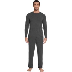 imageWiWi Mens Viscose from Bamboo Pajamas Set Lightweight Sleepwear Long Sleeve Crewneck Sleep Shirt and Long Pants SXXLCharcoal Heather
