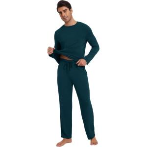 imageWiWi Mens Viscose from Bamboo Pajamas Set Lightweight Sleepwear Long Sleeve Crewneck Sleep Shirt and Long Pants SXXLDeep Teal