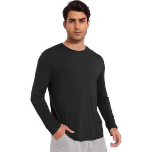 imageWiWi Viscose from Bamboo Mens Long Sleeve Tees Sun Protection Athletic Crew Neck Shirts for Pajamas SXXLAblack