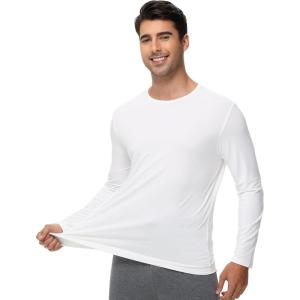 imageWiWi Viscose from Bamboo Mens Long Sleeve Tees Sun Protection Athletic Crew Neck Shirts for Pajamas SXXLAraw White
