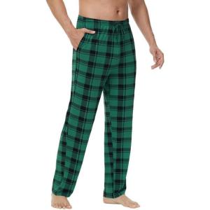 imageWiWi Viscose from Bamboo Mens Sleep Pant Sports Trousers with Pockets Light bottom SXXLAgreen Plaid