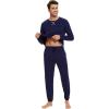 imageWiWi Mens Pajama Set Drawstring Jogger with Pocket Long Sleeve Sleepwear Loungewear Viscose from Bamboo SXXLNavy