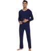 imageWiWi Mens Viscose from Bamboo Pajama Sets Long Sleeve Top and Pants Sleepwear Nightwear Pjs Loungewear Sleep Set SXXLNavy